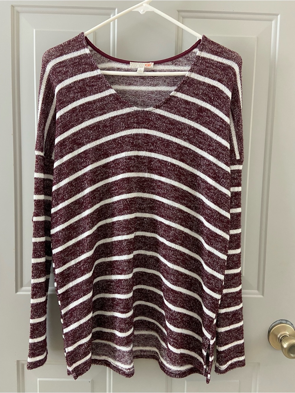 GB girls Burgundy and White Striped V-Neck Sweater